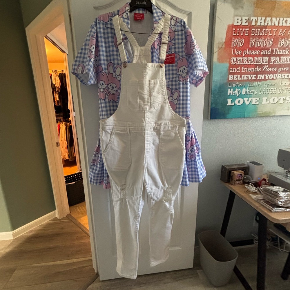 Old Navy Distressed White Denim Overalls